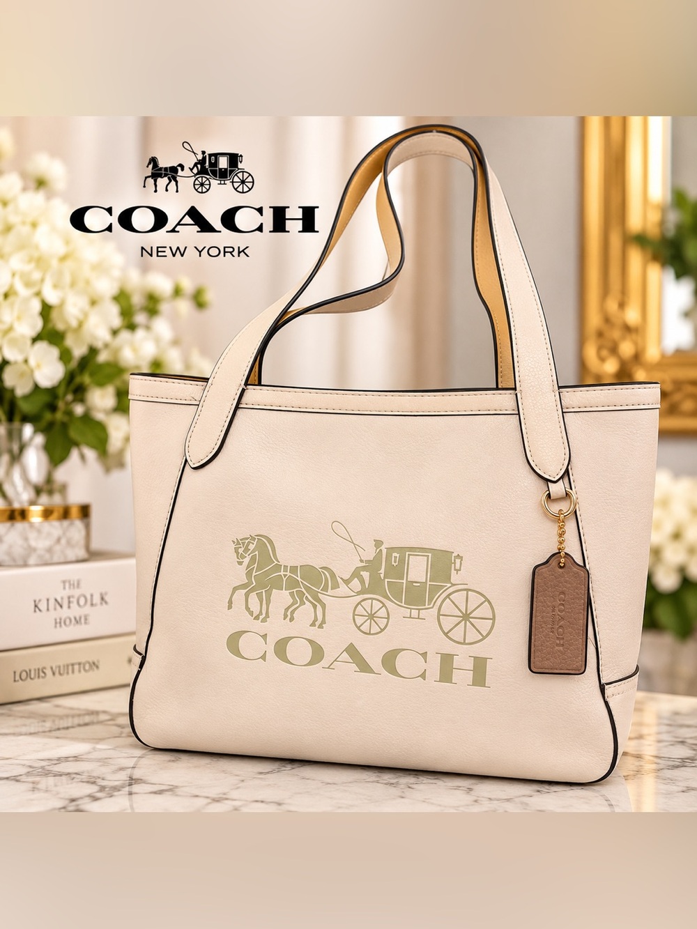 Coach Horse & Carriage Tote 27 Chalk Vanilla Cream C4062